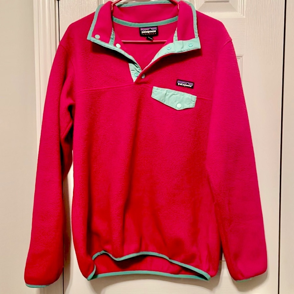 Patagonia Women’s Pink Synchilla Snap-T Pullover Fleece Sz Large